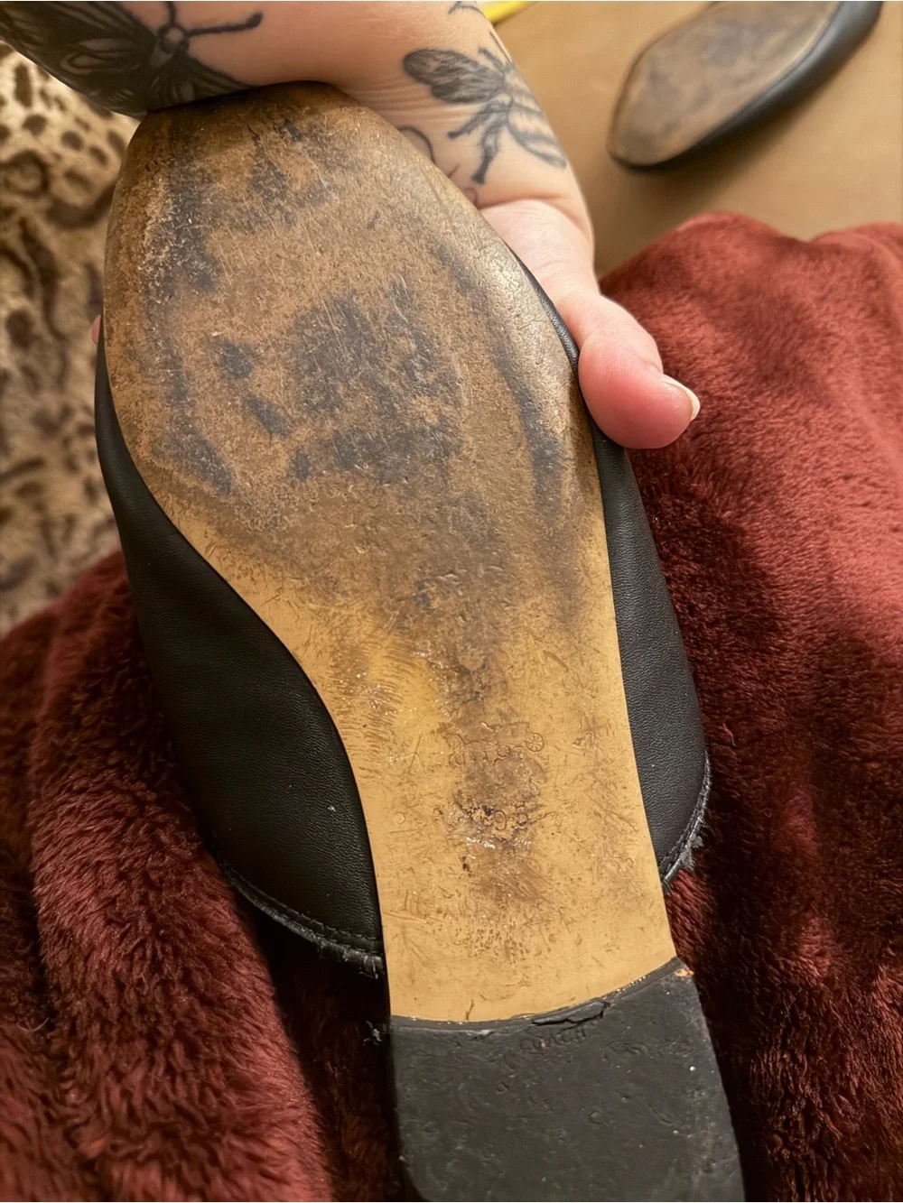 COACH Women's Black Leather Slide Mules with Gold Horse Accent ***peeling, poor